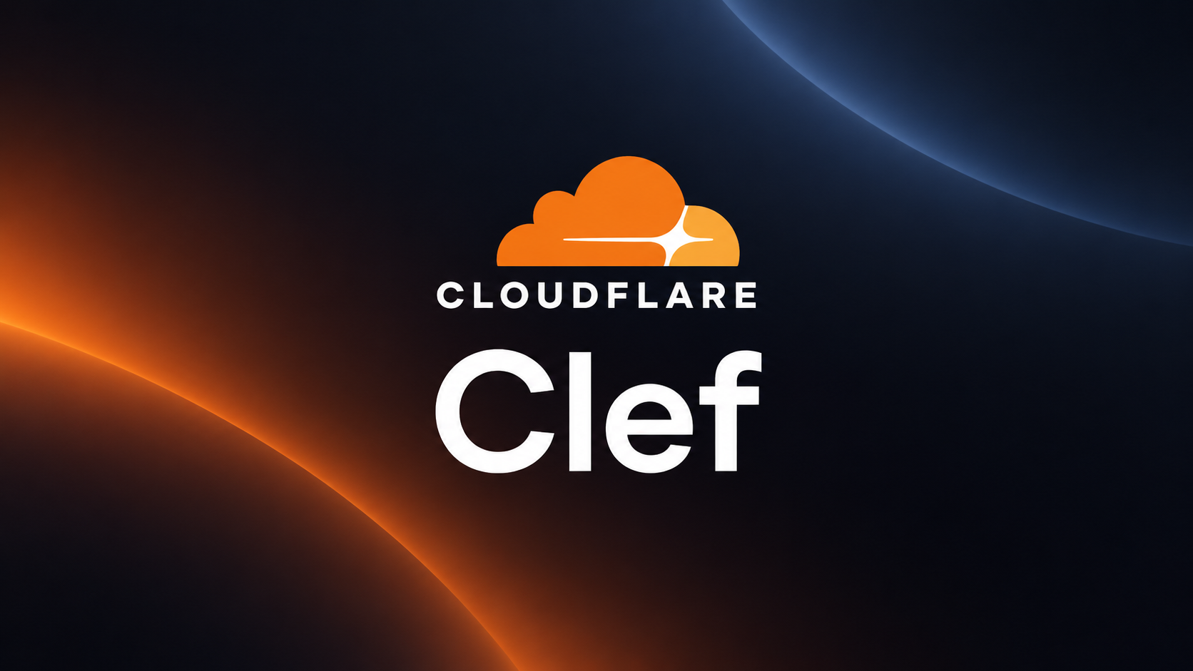Cloudflare logo above the word Clef on a dark orange and blue background.