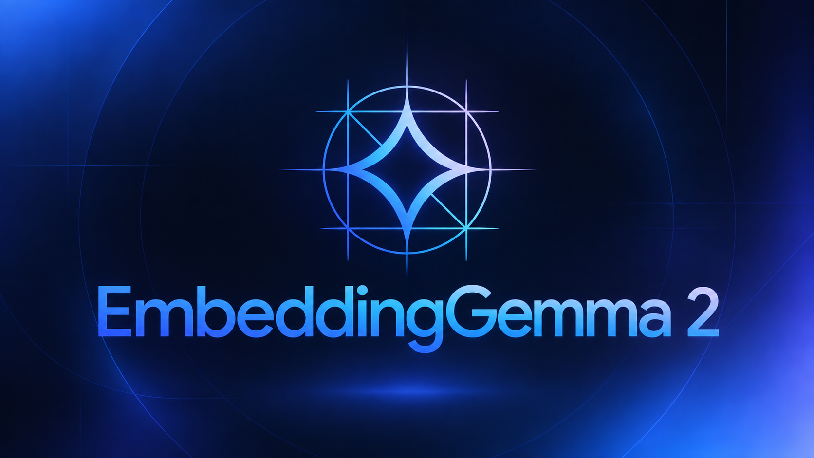 EmbeddingGemma 2 logo and name on a blue modern background.