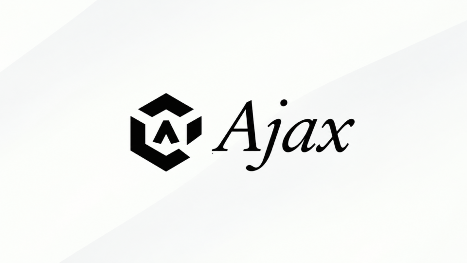Black Ajax logo and wordmark on a white background with light gray diagonal shapes.