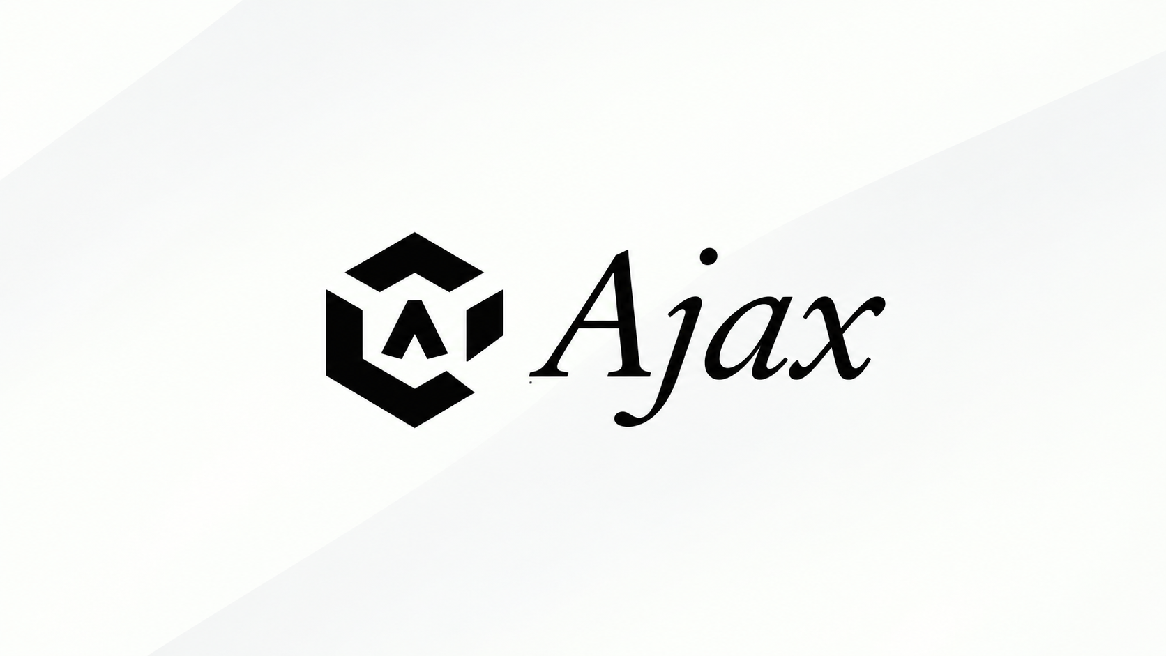Black Ajax logo and wordmark on a white background with light gray diagonal shapes.